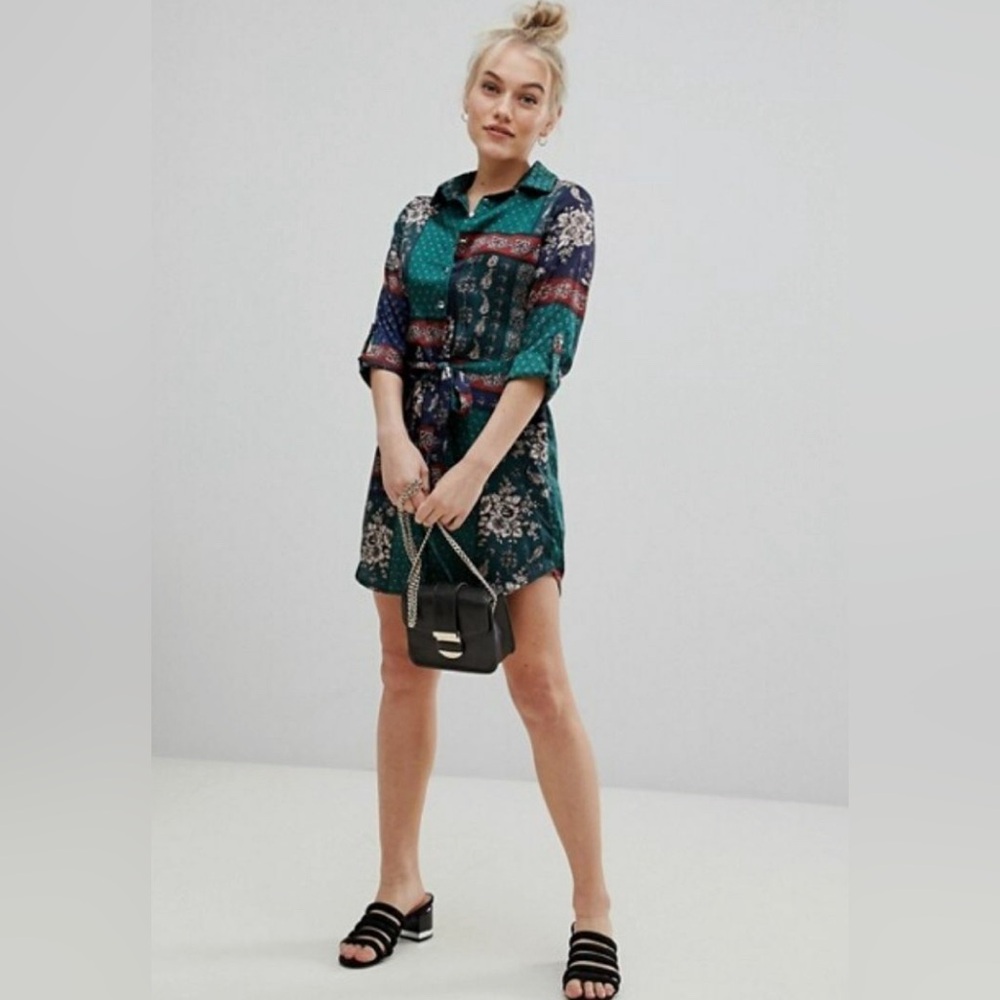 Parisian Works French Scarf Style Satin Shirt Dress